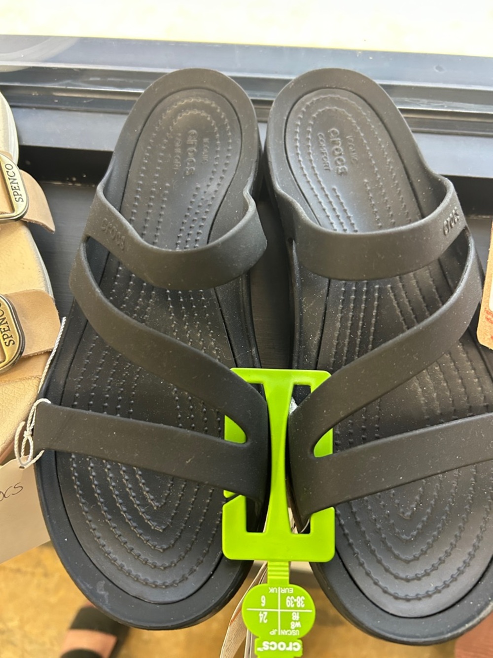 CROCS Black Triple-Strap Slide Sandals